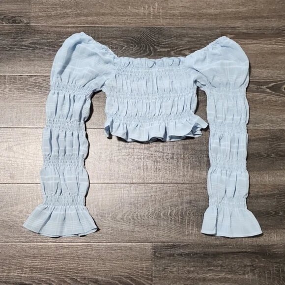 Fashion Nova Sky Blue Smocked Crop Top - Picture 4 of 4